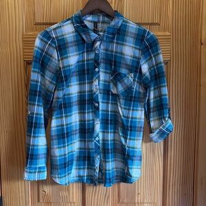 Alter ego shirt size large. Blue, yellow, white, and black.